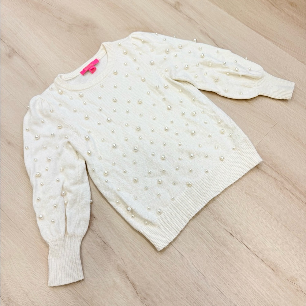 Lilly Pulitzer Ginny Sweater Pearls White Knit Top Size Small S